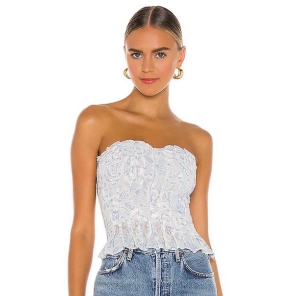 SOLD Free People Brighter Mornings Tube Top in Blue Jean Combo - Picture 2 of 4